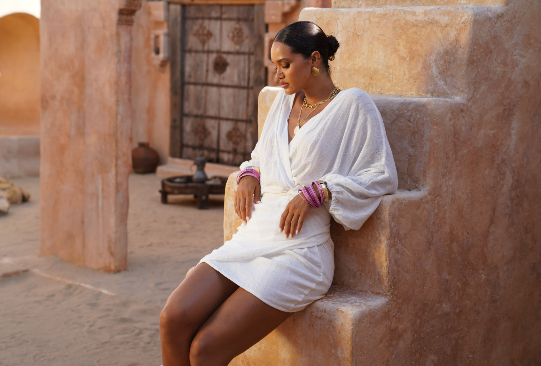 Dobby Pure Cotton Wrap Dress