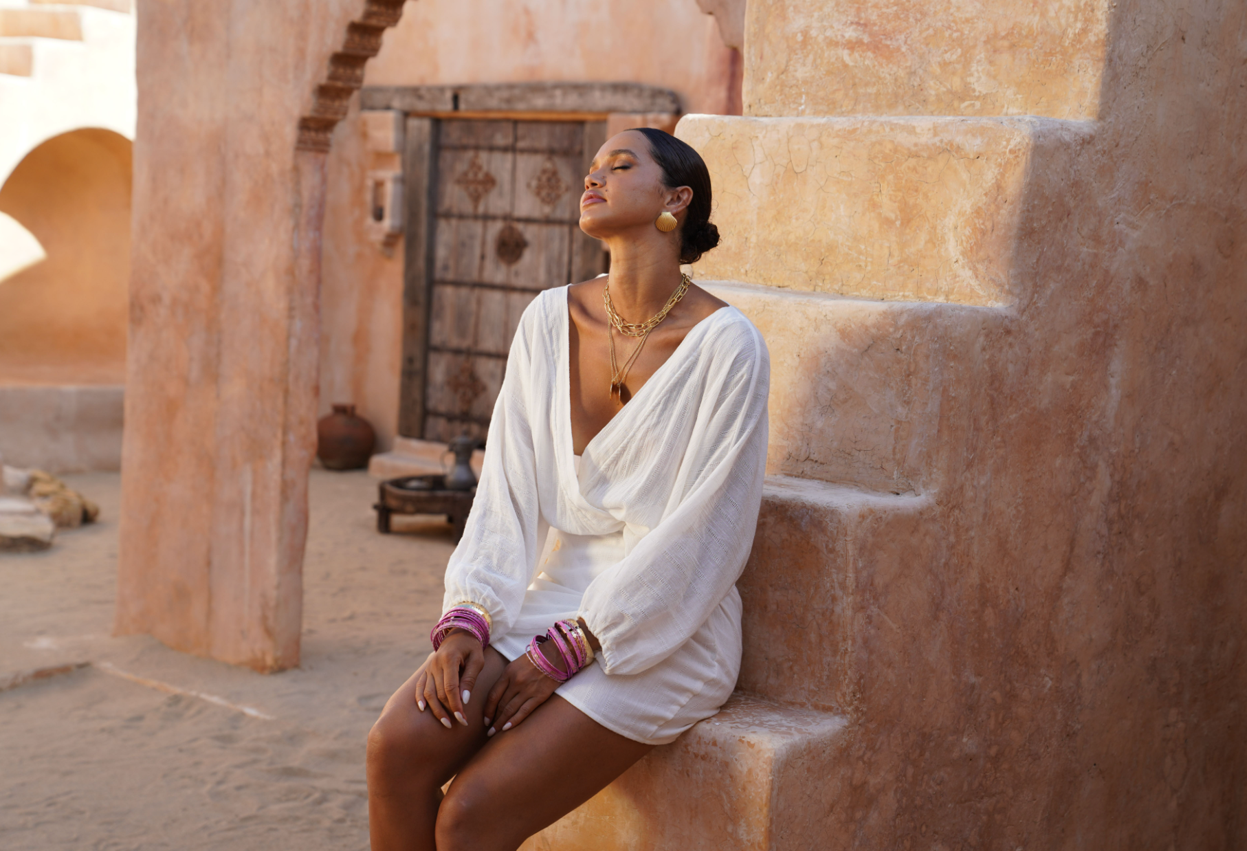 Dobby Pure Cotton Wrap Dress