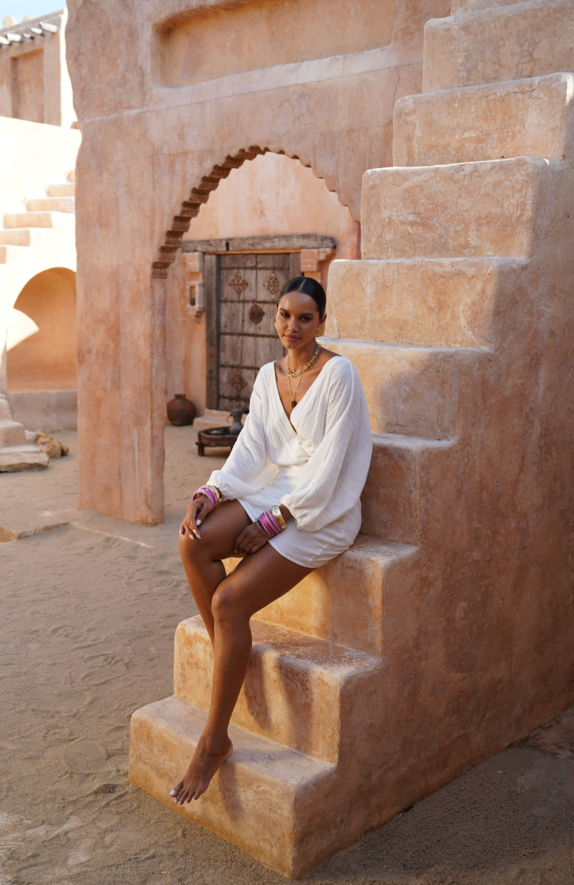 Dobby Pure Cotton Wrap Dress