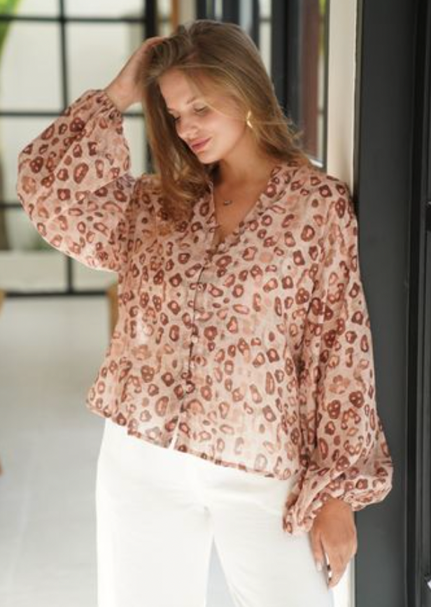 Kara Blouse -Pink Leopard