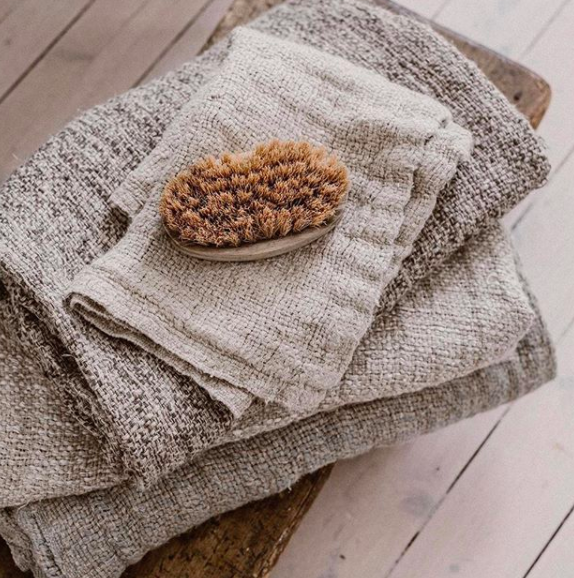 Bessie Pure Linen Hand Towels Natural & White