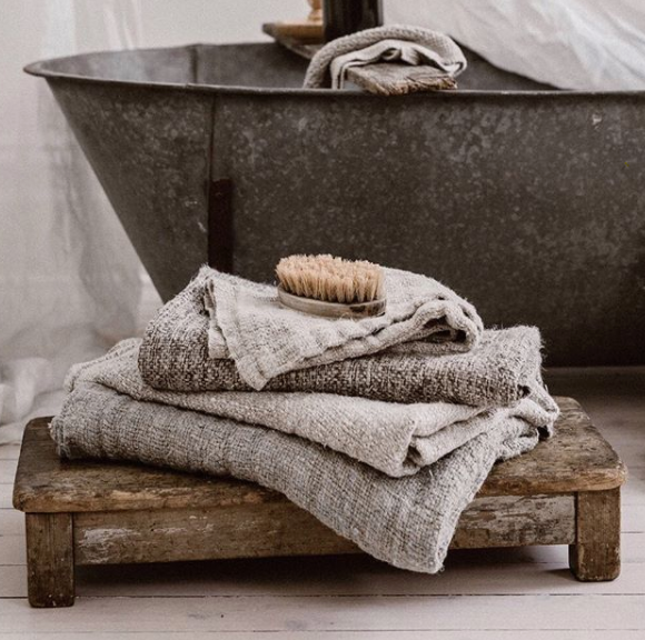 Bessie Pure Linen Bath Towels Natural & Charcoal