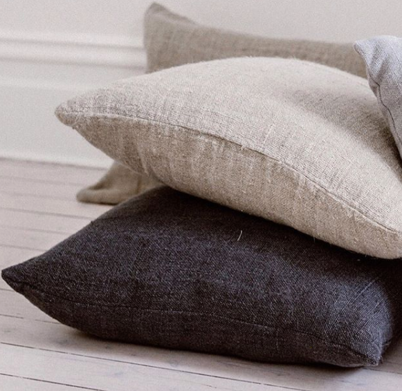 Kasiah Natural Woven Linen Cushion Natural & Charcoal
