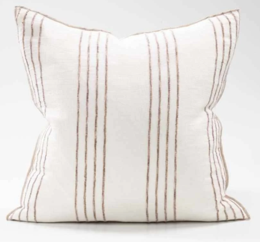 Rock Pool Linen Cushion -White/Natural Stripe